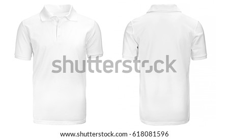 white Polo shirt, clothes on isolated white background. Royalty-Free Stock Photo #618081596