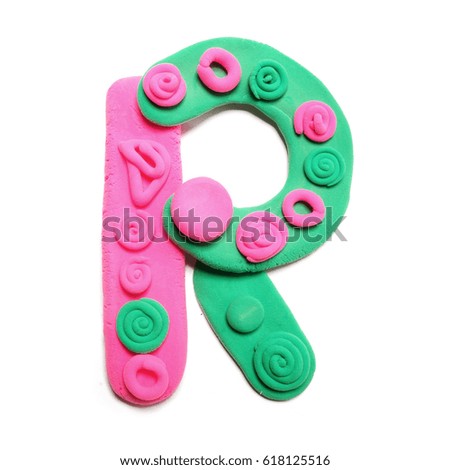 Plasticine letter R. Color plasticine alphabet, isolated.