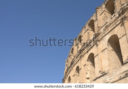 Ancient amphitheater, skyline with blue background