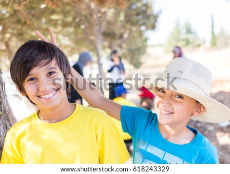 Child having good time walking outdoors