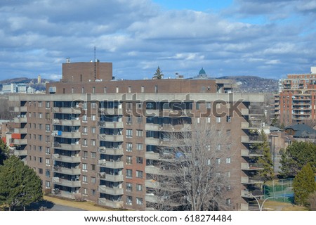 Residential building with balconies in Montreal  (Cote Saint-Luc) Canada.