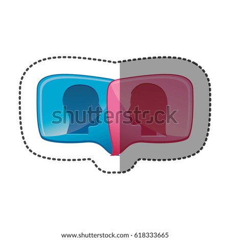 sticker colorful relief rectangular speech with dialogue between man and woman vector illustration
