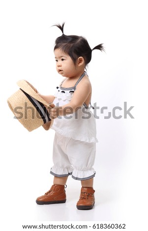 The Asian baby on the white background.