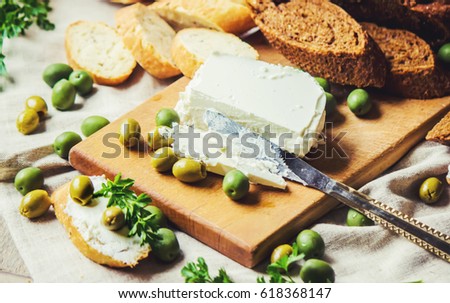 sandwiches with cheese and olives. Selective focus. 