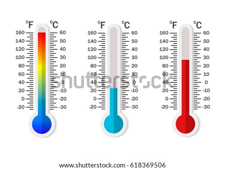  vector Celsius and fahrenheit meteorology thermometers set Royalty-Free Stock Photo #618369506