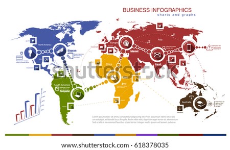 business infographics with world map and charts