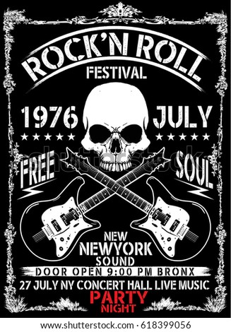 Hand drawn Rock festival poster. Rock and Roll sign.