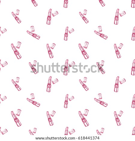Wedding patches illustration, seamless pattern with pink lipstick. Vector fashion backdrop in watercolor style, isolated elements on white background.