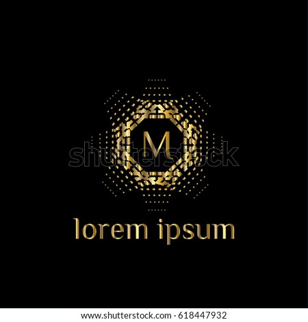 Luxury golden vector logo design for boutique, restaurant, hotel. Letter M monogram