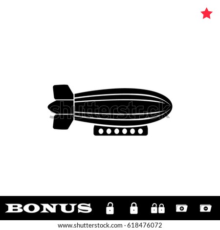 Airship zeppelin icon flat. Black pictogram on white background. Vector illustration symbol and bonus button open and closed lock, folder, star