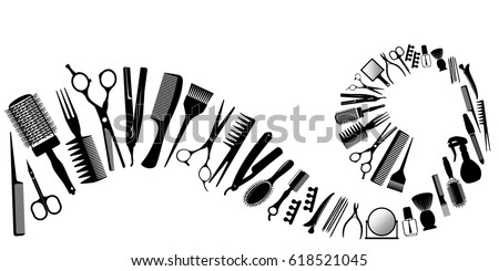 Wave from silhouettes of tools for the hairdresser. Vector illustration Royalty-Free Stock Photo #618521045
