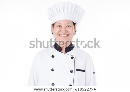 Chef senior woman over white background