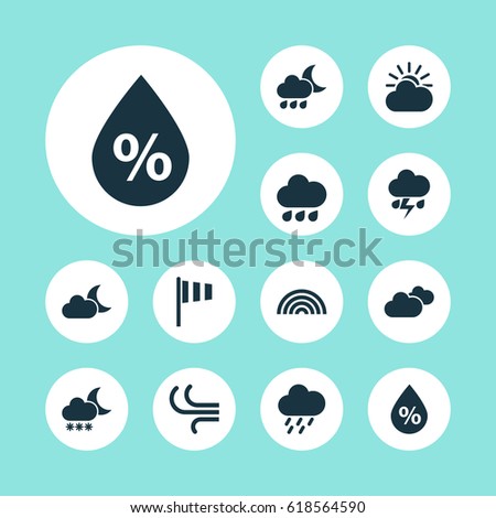 Nature Icons Set. Collection Of Sun-Cloud, Weather, Colors And Other Elements. Also Includes Symbols Such As Wind, Flag, Cloud.