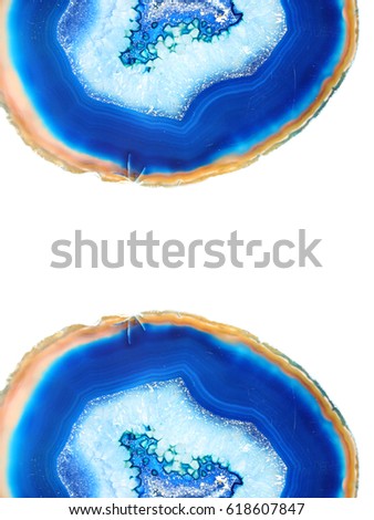 two Blue agate frame. Agate collage isolated on white background