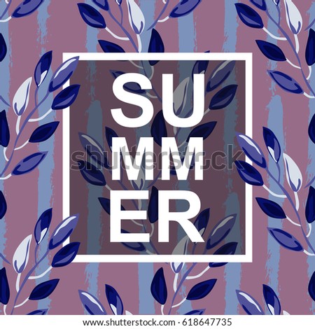 Summer background with leaf branches, design element. Can be used for cards, scrapbooking, print, posters, flyers, textile design, banners, manufacturing. Decorative flowers in watercolor style