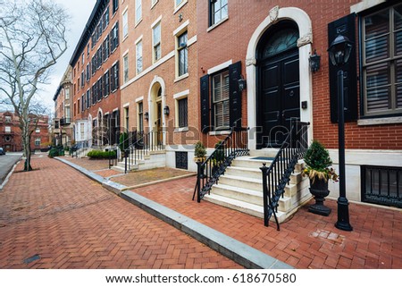 Row houses along Delancey Place, near Rittenhouse Square, in Philadelphia, Pennsylvania.