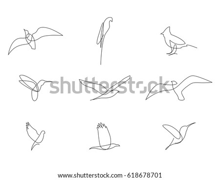 One line birds set. Vector illustration