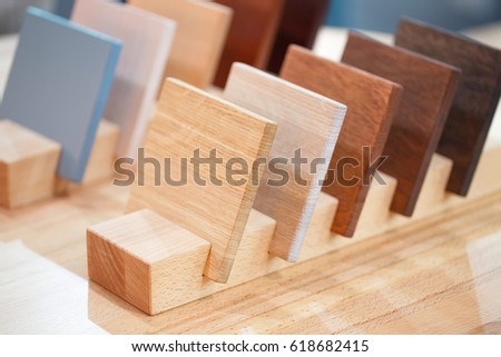 Wooden samples of different types of material. Royalty-Free Stock Photo #618682415