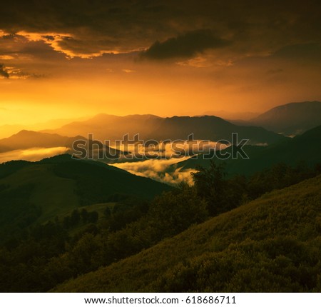 beautiful Asia sunrise landscape in the mountains, east  Asia, north Thailand, around world