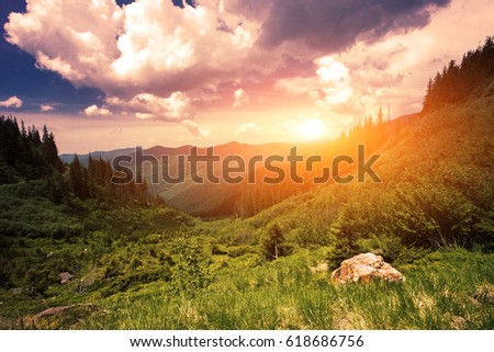beautiful summer sunrise landscape in the mountains, north america travel, tourism around world, landscape background