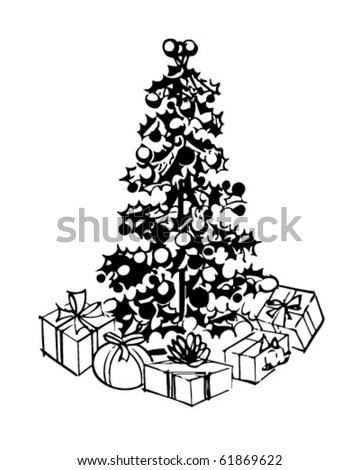 Christmas Tree And Gifts - Retro Clip Art