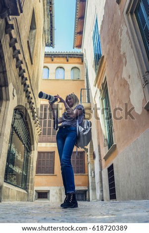 Woman tourist in palma of mallorca, Spain