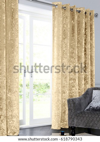 Interior design with a window. Living room interior room with Curtains