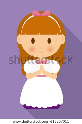 girl kid cartoon white dress icon. Vector graphic