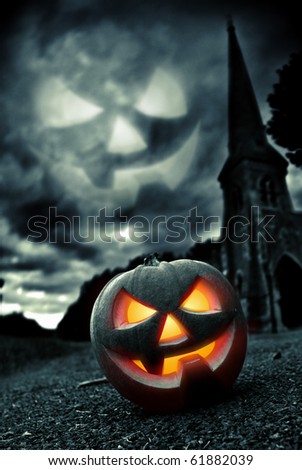 Scary Pumpkin within a graveyard...
