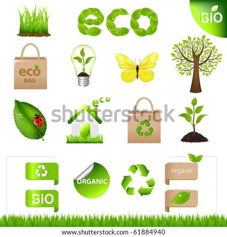 18 Eco Design Elements And Icons, Isolated On White Background