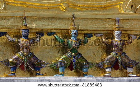 Small statues of rakshas at Wat Phra Kaeo, Bangkok, Thailand