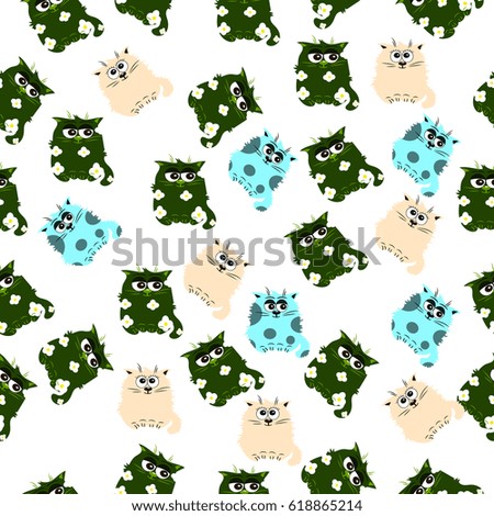 Very high quality original trendy  seamless pattern with a Cute cat