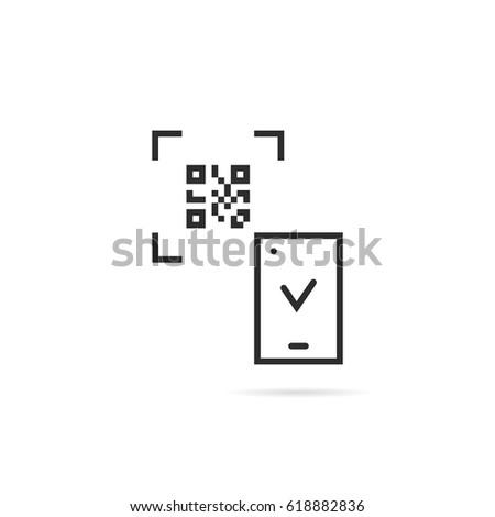 black thin line qr code scanning on white background. concept of mobile app like barcode scanner and authentication in website through gadget. flat outline style trend modern logotype graphic design