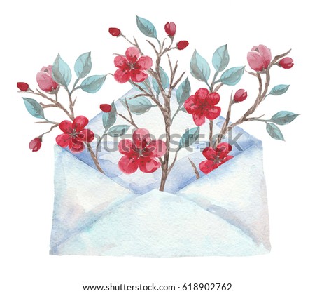 watercolor envelope with spring flowers