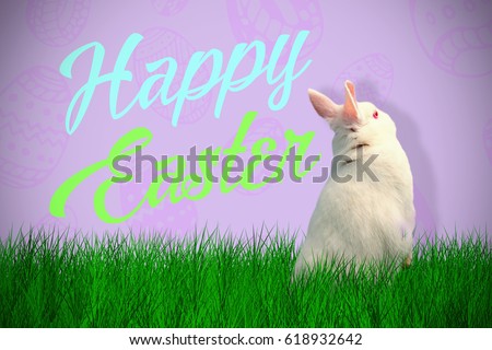Rear view of cute rabbit against purple background