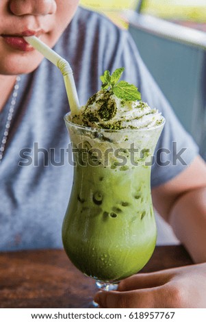Iced green tea with whipped cream, Thailand.
