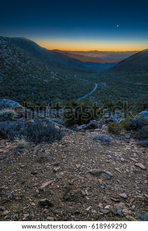 Emigrant Canyon Road

Winding its way toward Charcoal Kiln Road at sunset with Venus near the horizon.