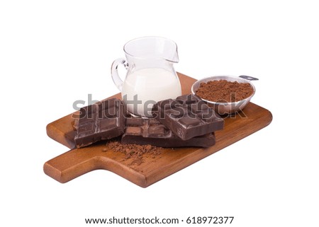Chocolate and Milk on white background.