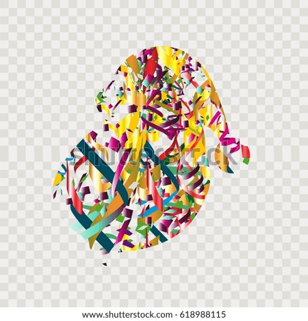 New Year background with confetti and colorful ribbons in the shape of a Santa Claus. Vector illustration eps10.