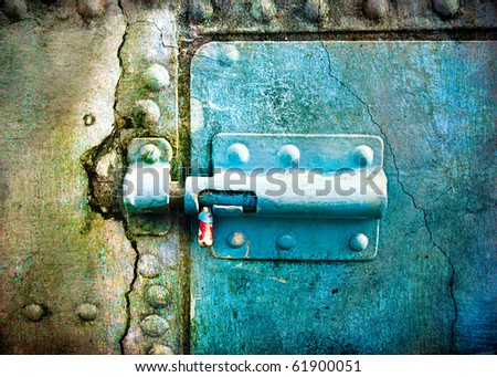 Rusty door with upright bolt - picture in retro style
