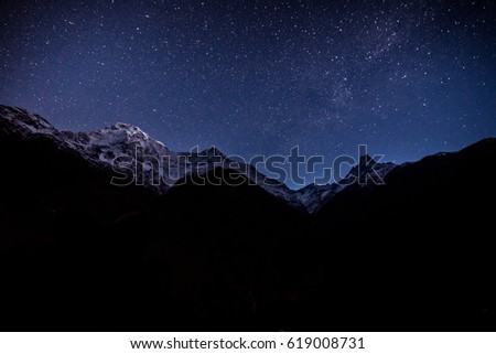 Annapurna in the night with the stars, Nepal.