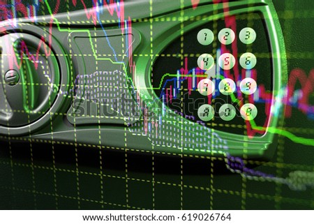 Fintech Investment Financial Internet Technology Concept. Currencies trading via digital info with stock market graph background. Blockchain, Financial Internet Technology as a new trend marketing.
