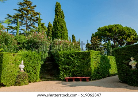 beautiful view of the mediterranian park with bright greenery