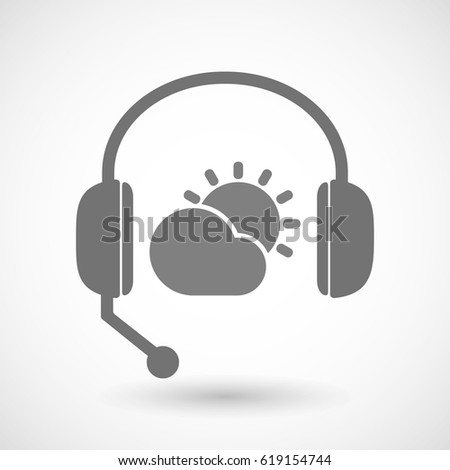 Illustration of an isolated hands free headphones with  the Sun shining behind a cloud