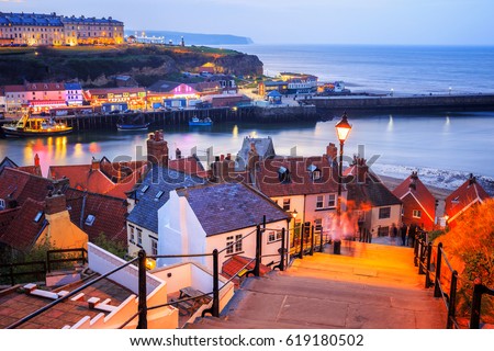 A view from the 199 steps in  Whitby, North Yorkshire, UK. Royalty-Free Stock Photo #619180502