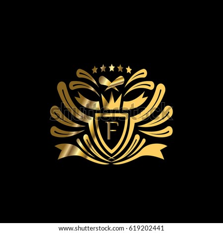 Luxury vector golden blazon. Letter F monogram