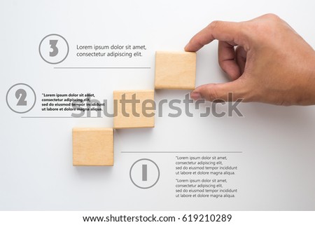 Wood block stacking as step stair. Business concept for growth success process with example text for use.
