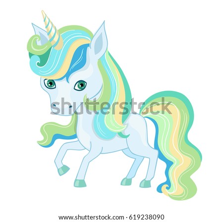 Illustration of standing beautiful cute unicorn.