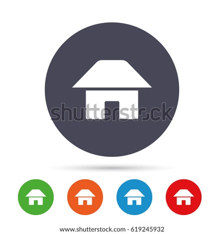 Home sign icon. Main page button. Navigation symbol. Round colourful buttons with flat icons. Vector