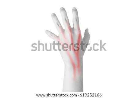Acute pain in a woman hand isolated on white background. Clipping path on white background